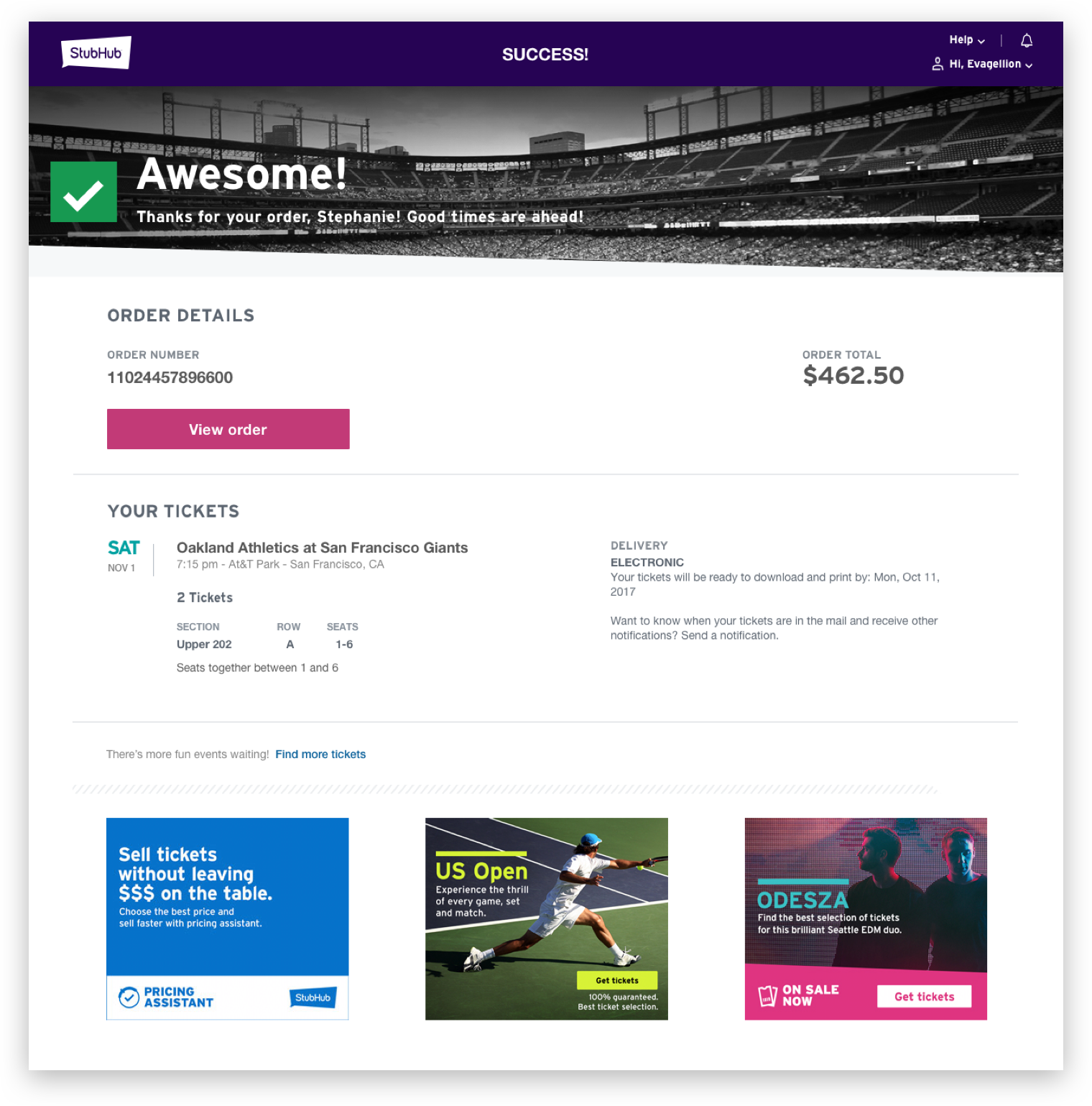Order confirmation on web