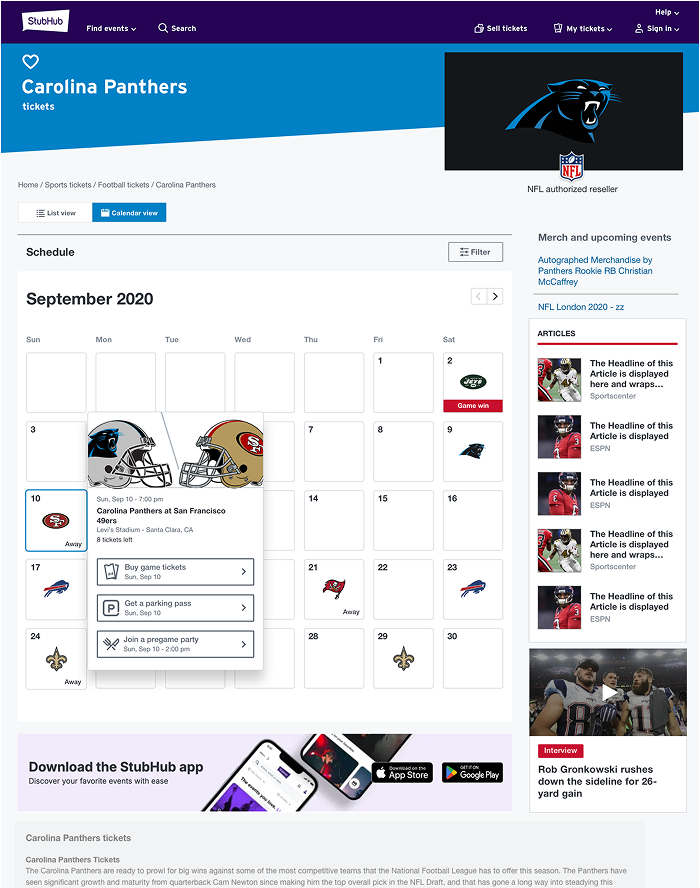 Team page with calendar on the web