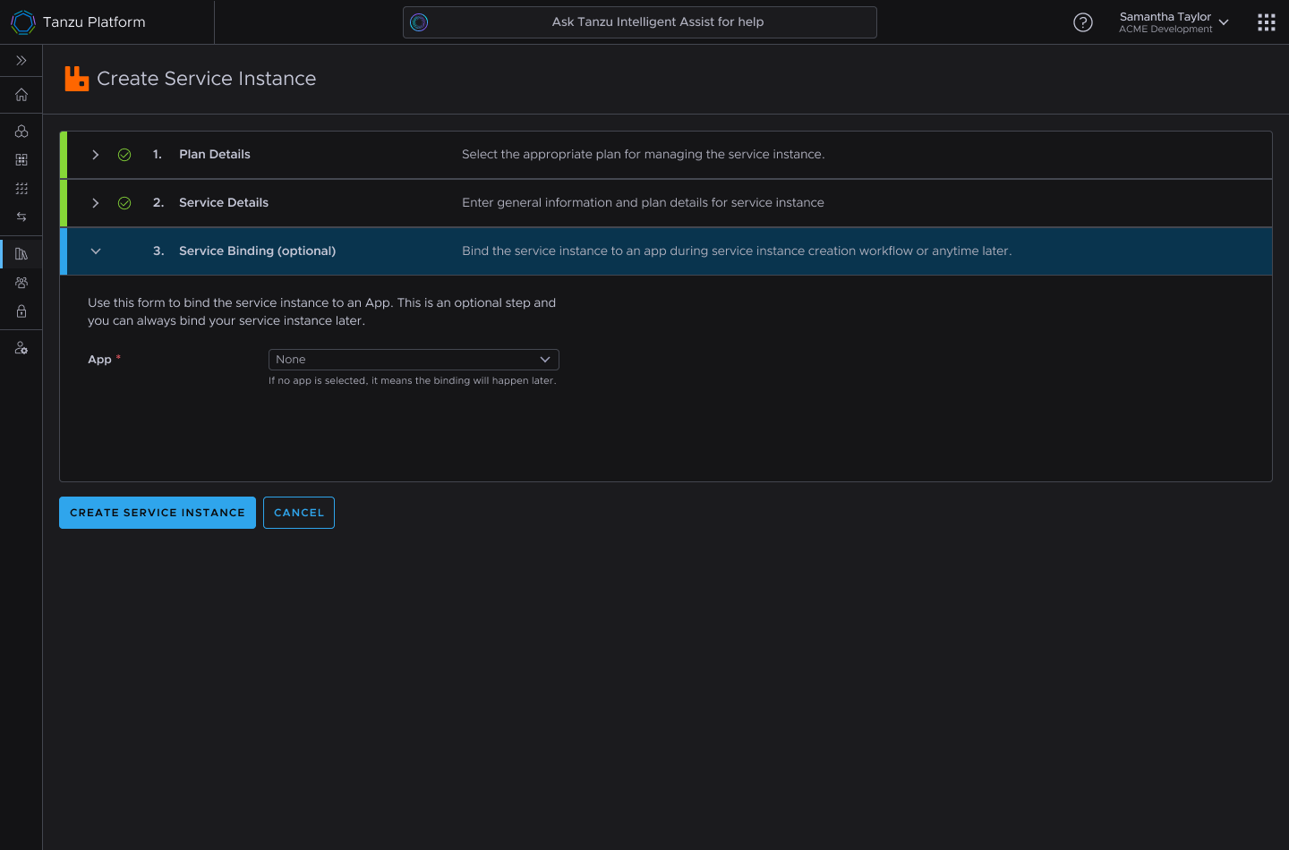 Provisioning: guided service creation