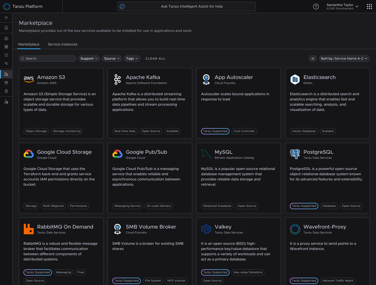 Tanzu Data Services marketplace